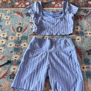 Aerie Blue Striped Women Shorts